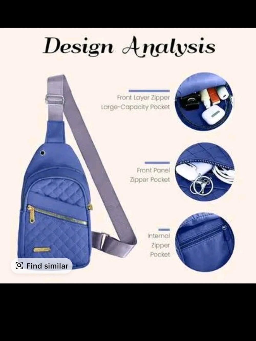Blue Quilted Crossbody Sling Bag for Men